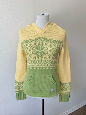 Women’s Mudd Green and Yellow Knit Hooded Sweater